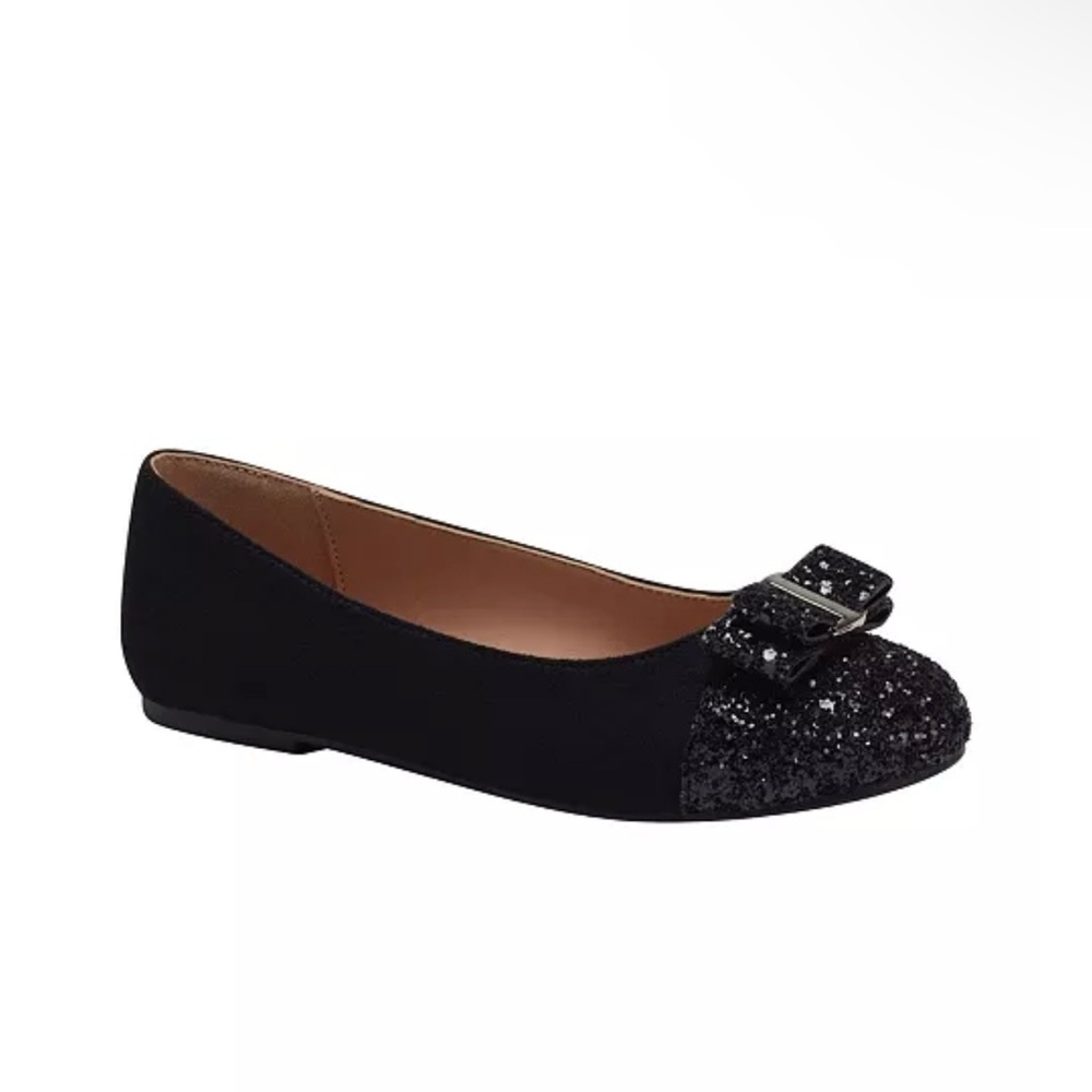 New INC International Concepts Black Dress Shoes with Glitter Bow Ballet‎ Flat